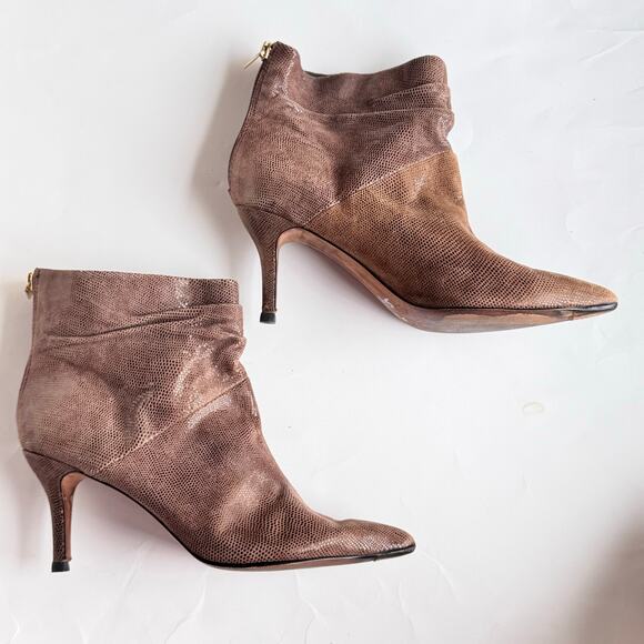 Isola Pisces Ruched Bootie Heels Shimmery Brown Lizard Pattern 9.5 - Picture 4 of 13